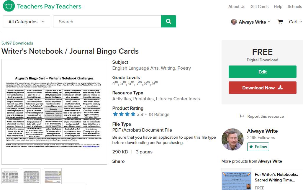 WritingFix's tweet photo. Two FREE notebook/journal Writing Topic Bingo Cards available at our website. Introduce them in August & Sept to launch a daily classroom writing routine: https://t.co/1Uq0MoOpxH #AlwaysWrite #SacredWritingTime #Writersnotebooks #journals https://t.co/p19XYkRCr5