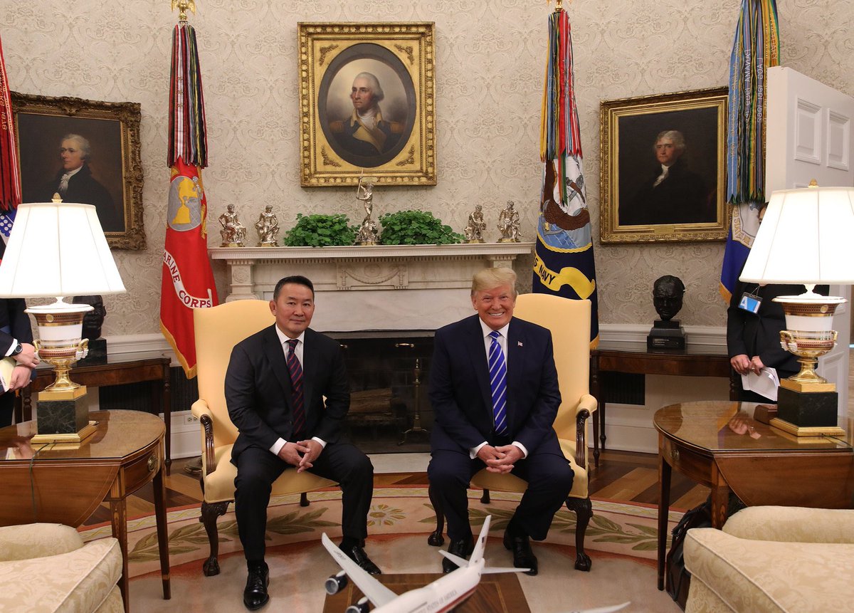 Honored to visit @realdonaldtrump today. We discussed deepening our alliance, geopolitics of Northeast Asia, the Mongolia Third Neighbor Trade Act to empower our herders and women garment workers and fostering democracy and religious liberty in the region.