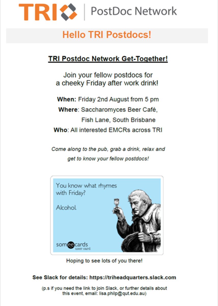 GiorgiaMori87's tweet photo. Hi TRI PostDocs! Who is in for a drink tomorrow @sbcbars? @TRI_info #TRI #PostDocNetwork #drinking @KatiNsk @LisaKPhilp1 @DrKBisht @LoredanaSpoerri @Carreira_DrP @Momsemat https://t.co/R9vWWoua4o