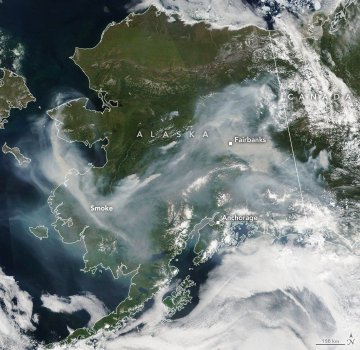 Satellite image of smoke over Alaska