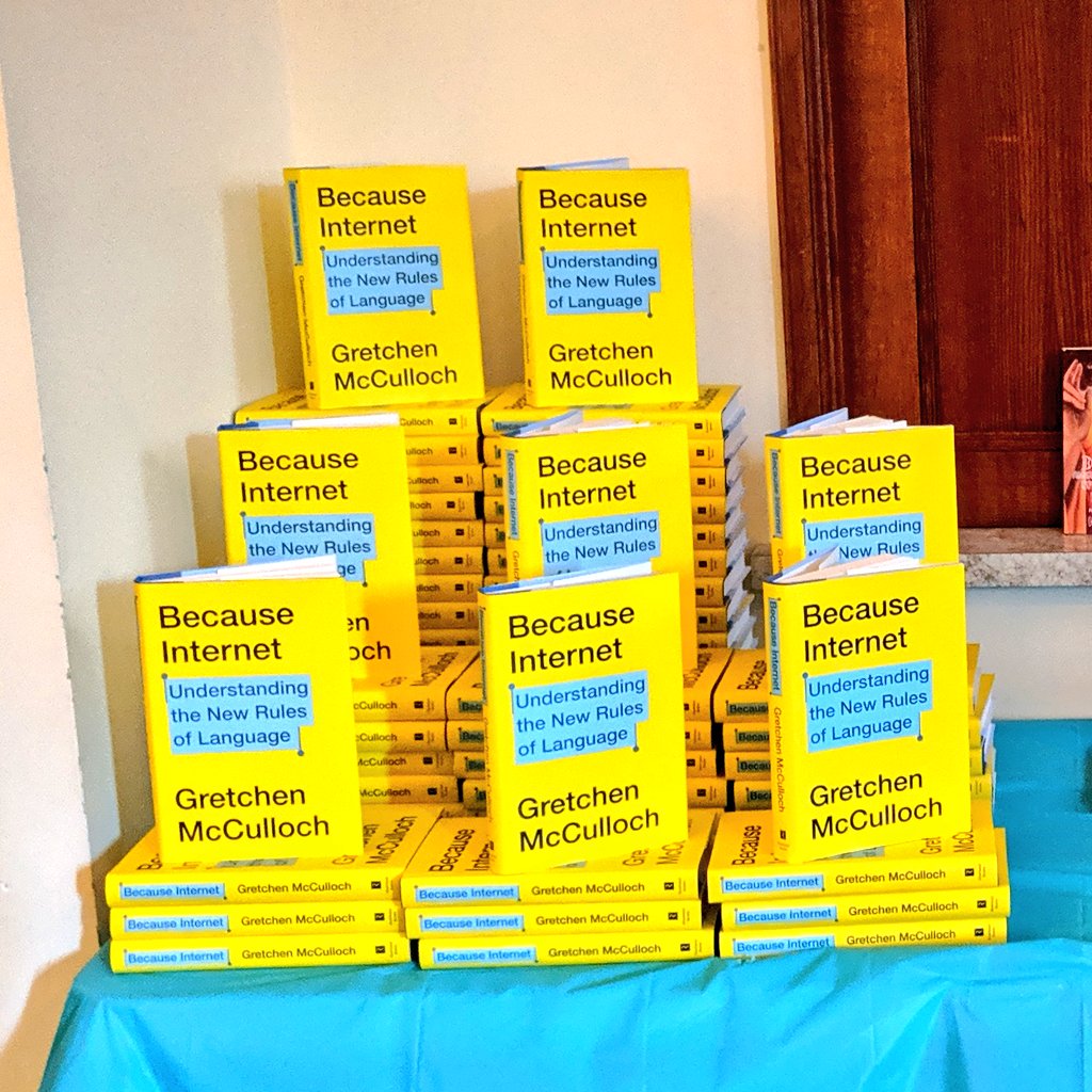 GretchenAMcC's tweet image. Highlights from the #BecauseInternetBook launch party this evening! 

A nice pile of yellow Becauses Internet to swandive into, and a BECAUSE INTERNET cake!!!