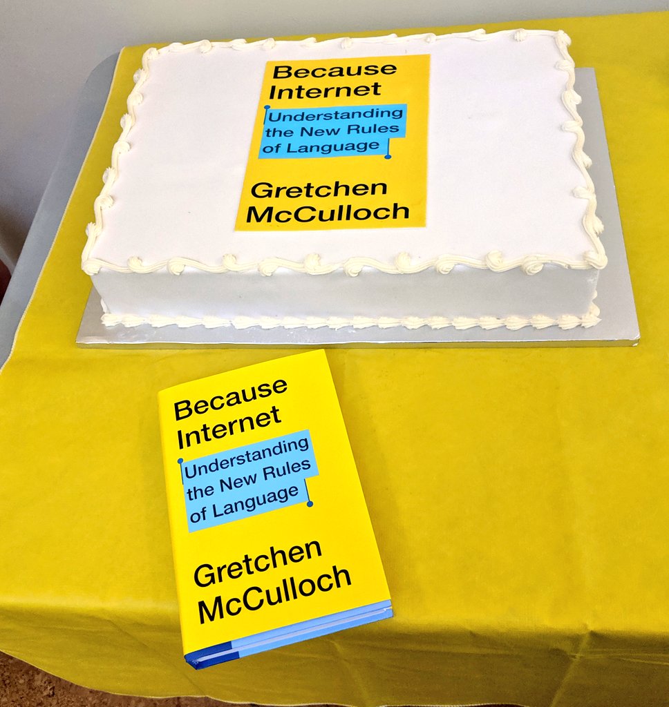 GretchenAMcC's tweet image. Highlights from the #BecauseInternetBook launch party this evening! 

A nice pile of yellow Becauses Internet to swandive into, and a BECAUSE INTERNET cake!!!