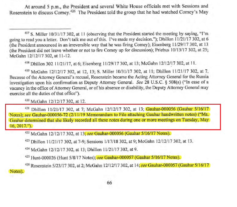 Interesting wording: Tashina "recorded all these notes during one or more meetings on May 16, 2017""One or more meetings" the day before Mueller was appointed.Meetings to get their story straight. Tashina transcribed the official version.