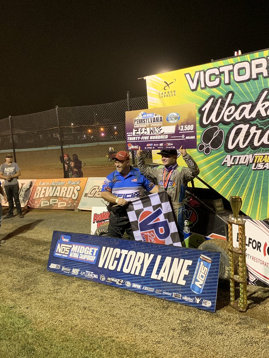 NosEnergyDrink's tweet image. Congrats @Zeb_Wise39! He takes Night 2️⃣ of #PAMidgetWeek.

And, #TeamNOS driver @WindomChris takes home another podium finish and Hard Charger award! 

@USACNation // @ClausonMarshall