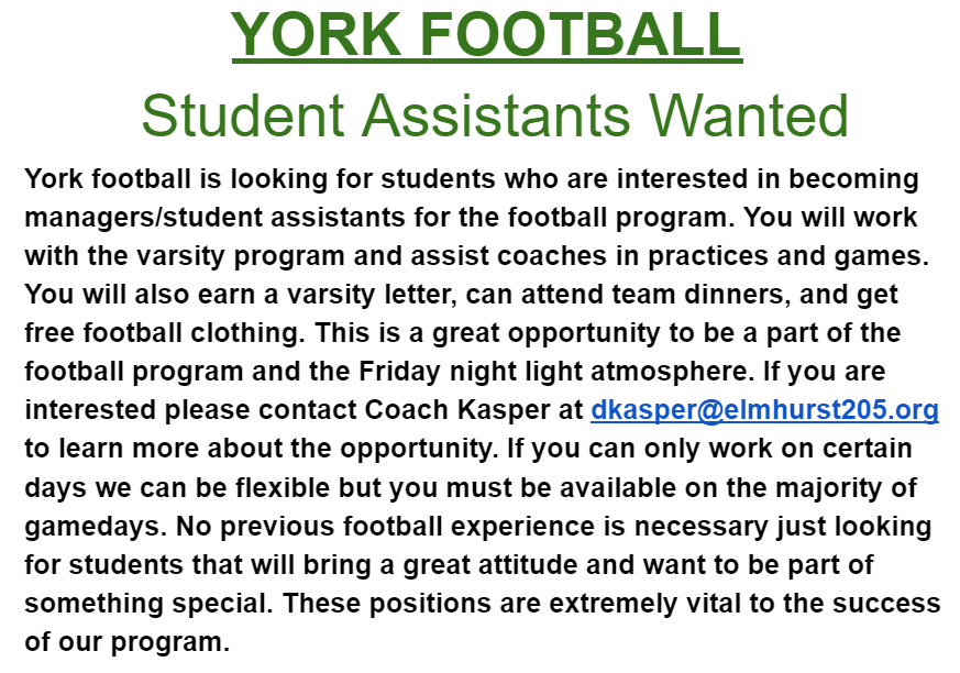 YorkDukesFB's tweet photo. York Players and Students, please retweet. Football program needs Student Assistants/Managers! https://t.co/XJGCVsjyZB