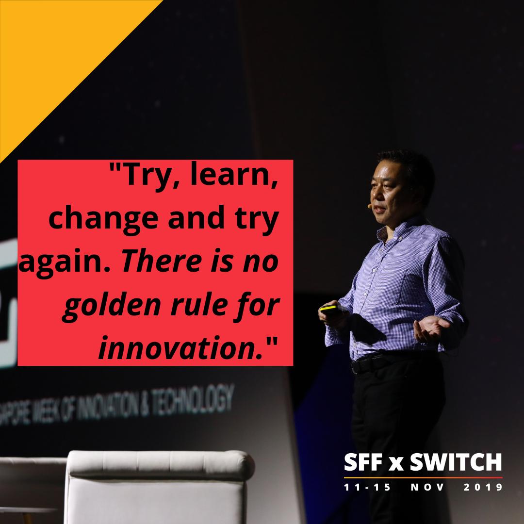 SwitchSingapore's tweet photo. Wise words from Atsushi Taira, Director & Chief Growth Officer of Mistletoe at #SWITCH2018. Think out of the box, and unleash your big ideas at #SWITCHSingapore! Come join us, and hear from global thought leaders on #deeptech and #innovation: https://t.co/oJ2MrPvl7k
#SFFxSWITCH https://t.co/F89gQ4eiuX