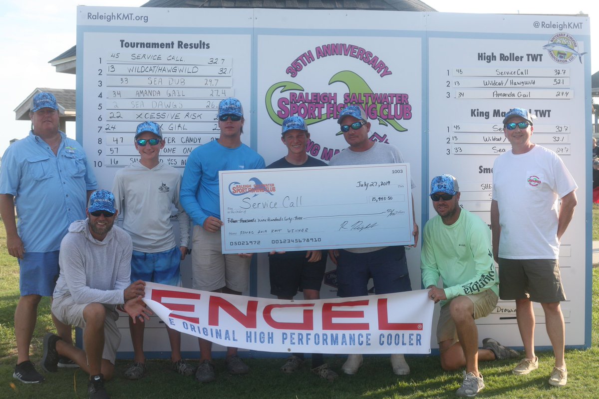 RaleighKMT's tweet photo. Huge thank you to our sponsor @EngelCoolers for their support in the 2019 RSWSC King Mackerel Tournament! Here were our First and Second place winners as well as our Junior winners. https://t.co/wgFZbqfCuD