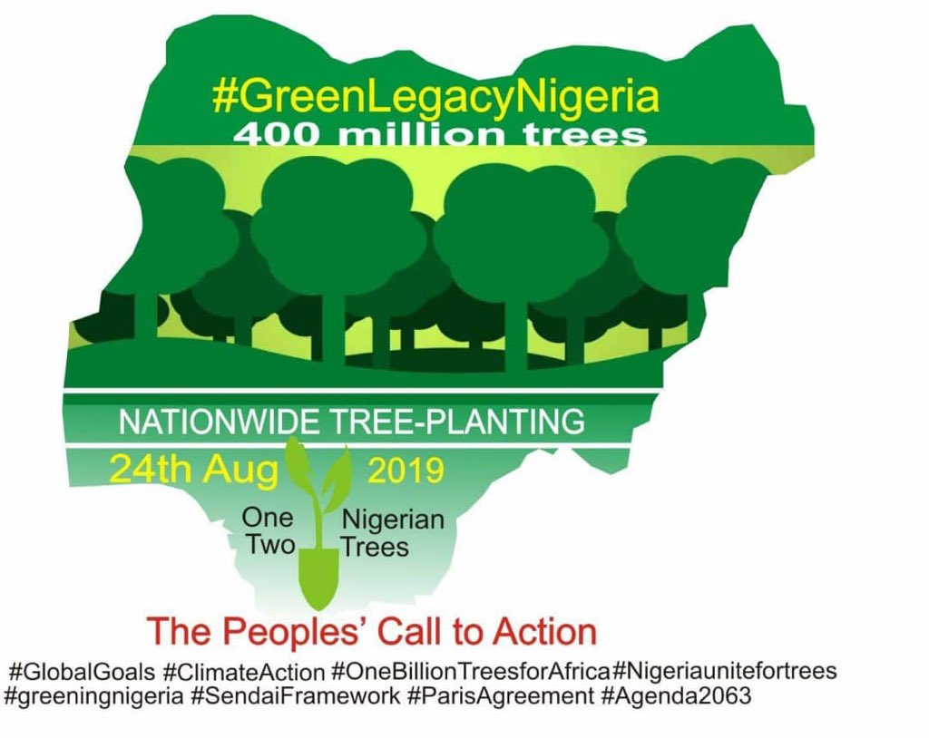 I'm exited to be part of people's nationwide tree-planting activity on 24th August 2019.Nigeria must be green again #GreeningNigeria #GreenLegacyNigeria #OneBillionTreesforAfrica @MBuhari @ProfOsinbajo @AminaJMohammed
@ossap_sdgs @FMEnvng @PeterTarfa
 @andersen_inger 
@Tabijoda1