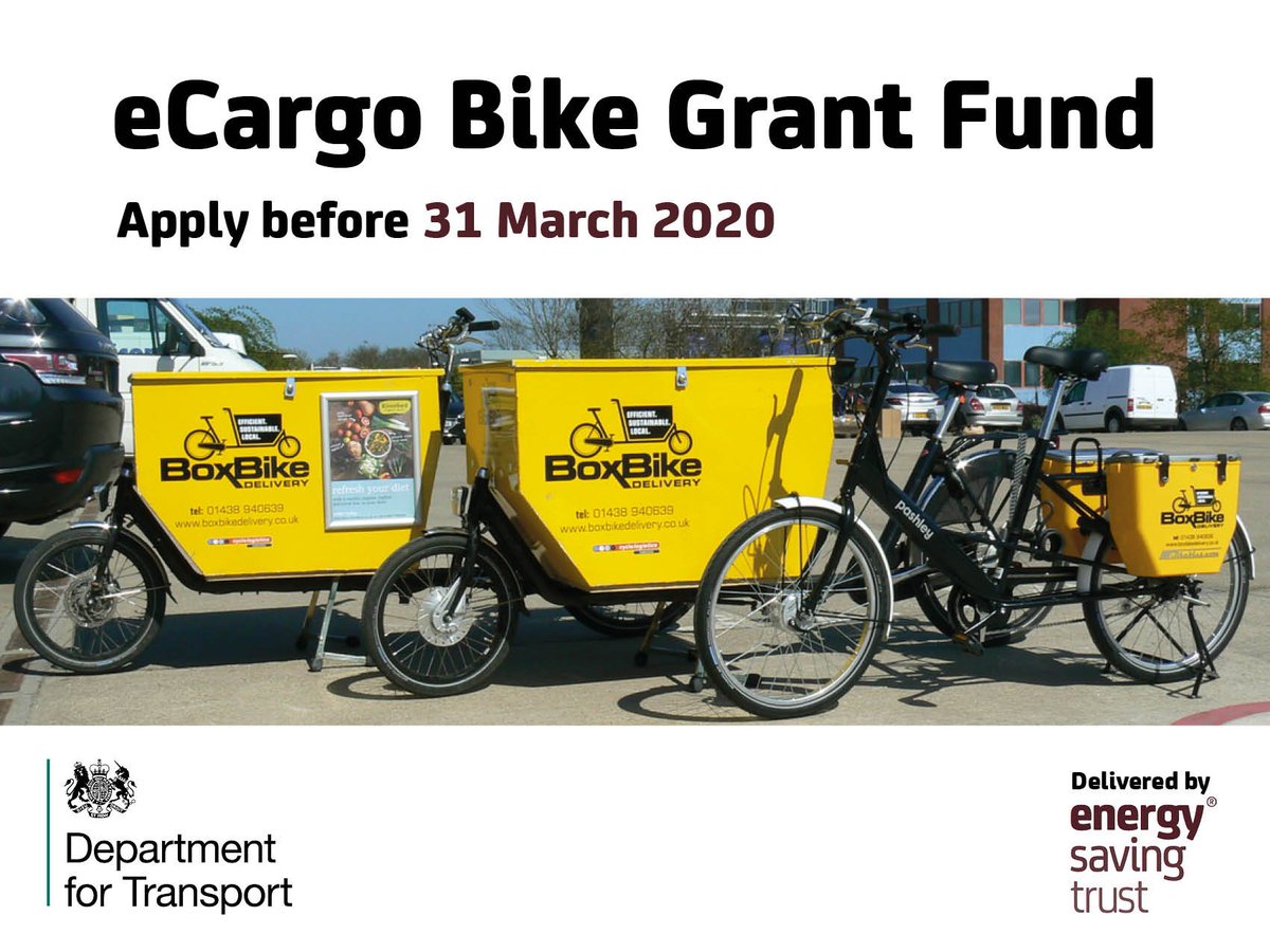 Energy Saving Trust (@energysvgtrust) on Twitter photo Good news: Our eCargo Bike Grant Fund cap has been increased to £200,000 (200 bikes) per organsiation, supporting #green last mile #delivery.
The fund has received over 50 successful applications from organisations to date.
Read more: ensvgtr.uk/ASFz2 <a href="/transportgovuk/">Department for Transport</a> Good news: Our eCargo Bike Grant Fund cap has been increased to £200,000 (200 bikes) per organsiation, supporting #green last mile #delivery.
The fund has received over 50 successful applications from organisations to date.
Read more: ensvgtr.uk/ASFz2 <a href="/transportgovuk/">Department for Transport</a>
