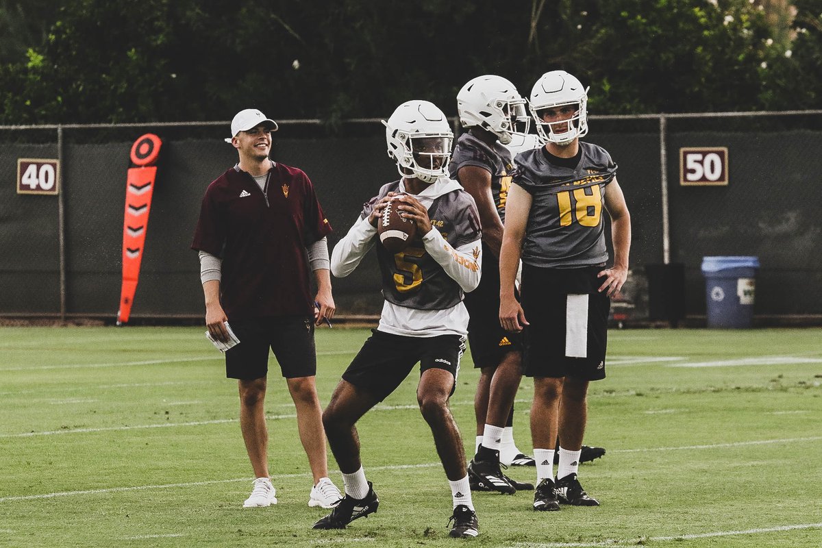 ASUFootball's tweet photo. The battle for QB1 is on 😈 https://t.co/1Onb4yM9Ri