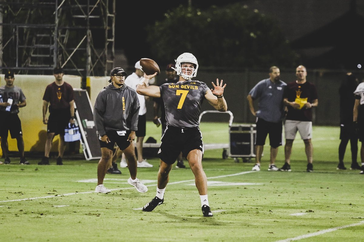 ASUFootball's tweet photo. The battle for QB1 is on 😈 https://t.co/1Onb4yM9Ri
