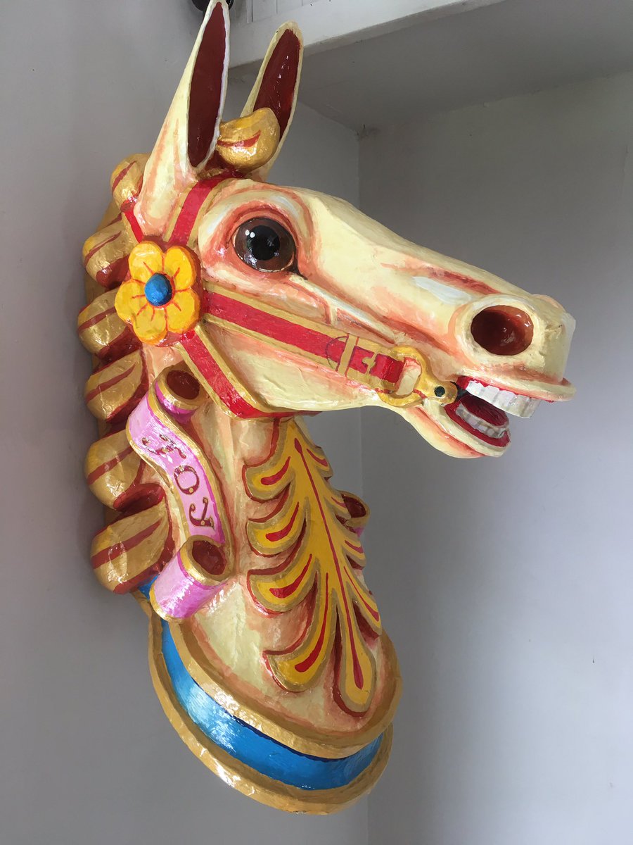 A new carousel fairground horse head wall art. 
#etsyshop #richardsbespokeart #carouselhorse #carousel #fairgroundart #papiermache #horsehead #etsyseller #wallart #wallsculpture #roundabouthorse #fairground #roundabout #carnival