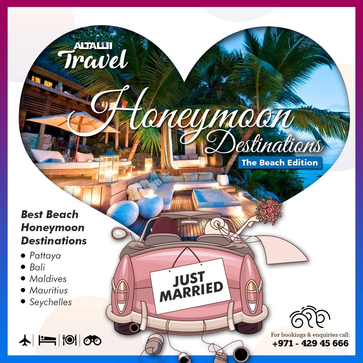 Want to #visit the most #amazing place for your #honeymoon? Pick it up from our #beachedition to #bloom your #Love.

✈ Flight, Bus, 🏢Hotel booking, 🏖Holiday Packages, and many more.

#Honeymoon #beachedition #destinationhoneymoon #beachhoneymoon #Holidaytrip #Dubai #altatravel