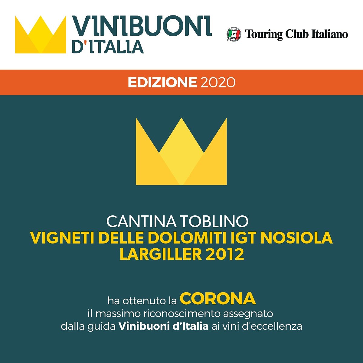 Largiller Nosiola 2012 @CantinaToblino ha ottenuto la Corona il massimo riconoscimento assegnato dalla guida <a href="/vinibuoni_it/">ViniBuoni d'Italia</a> 
#Nosiola #ValledeiLaghi #autoctonotrentino