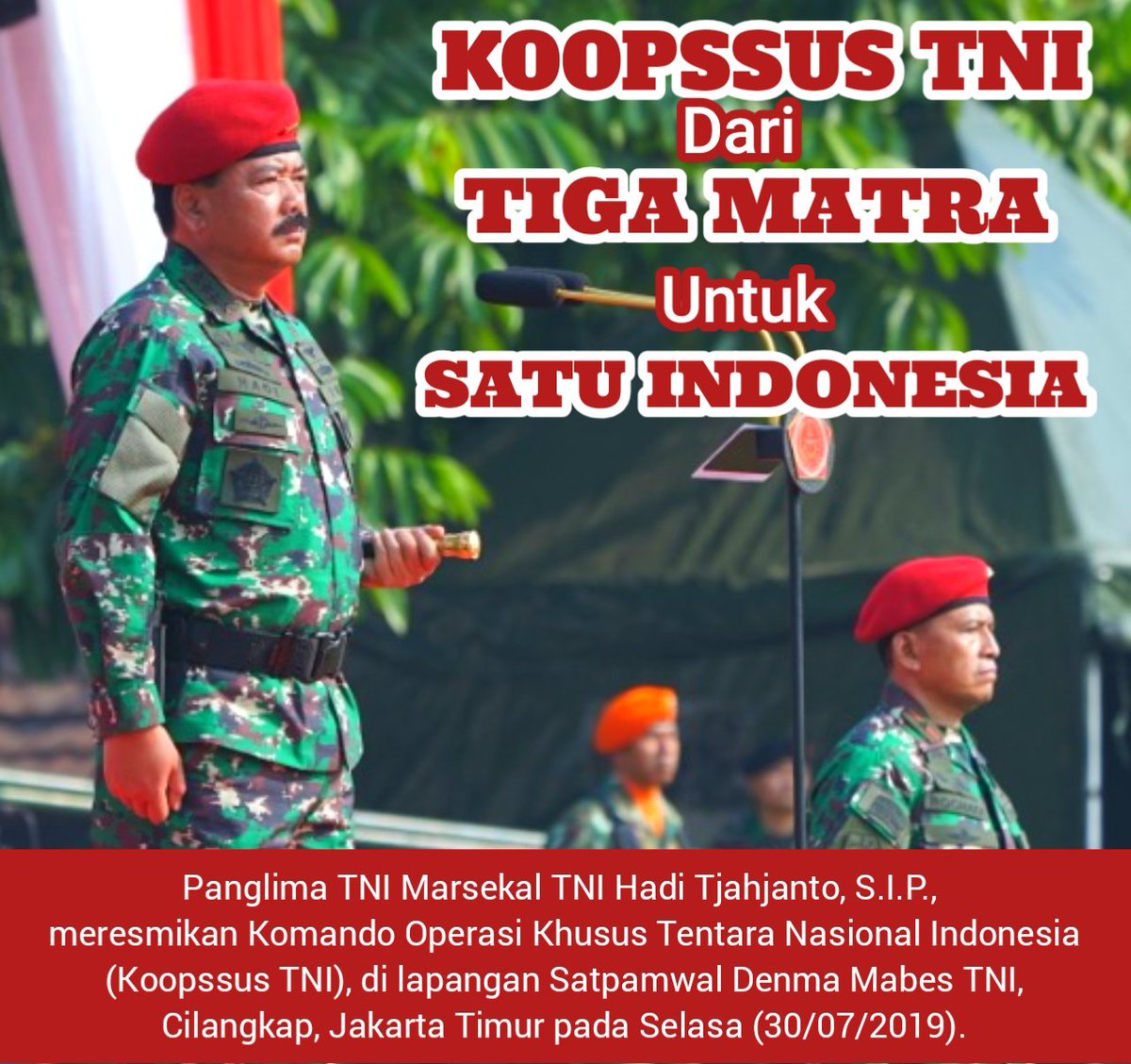 adimu_nas's tweet photo. Koopssus terdiri dari 500 personel. Sebanyak 400 personil menjalankan fungsi penangkalan terorisme. Sementara, 100 personil atau satu kompi lainnya melakukan penindakan aksi terorisme. @TjahjantoHadi 

#P5TNI #KoopssusTNI https://t.co/wPNMZpeqMH