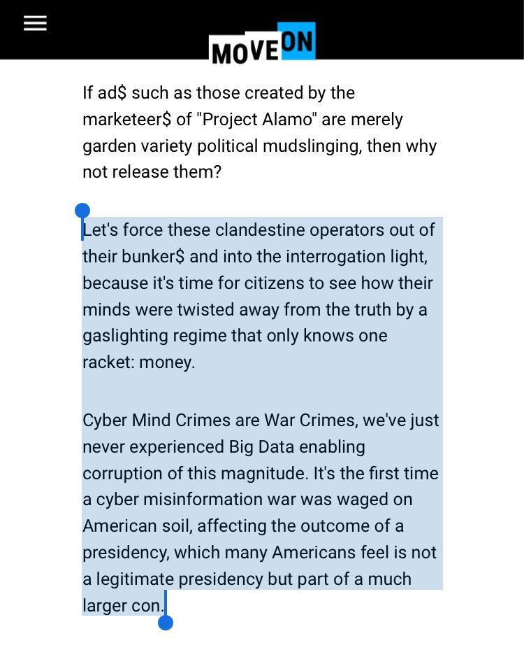 45/ I wrote: “Cyber Mind Crimes are War Crimes, we've just never experienced Big Data enabling corruption of this magnitude. It's the first time a cyber misinformation war was waged on American soil, affecting the outcome of a presidency, which many Americans feel is not legit.”