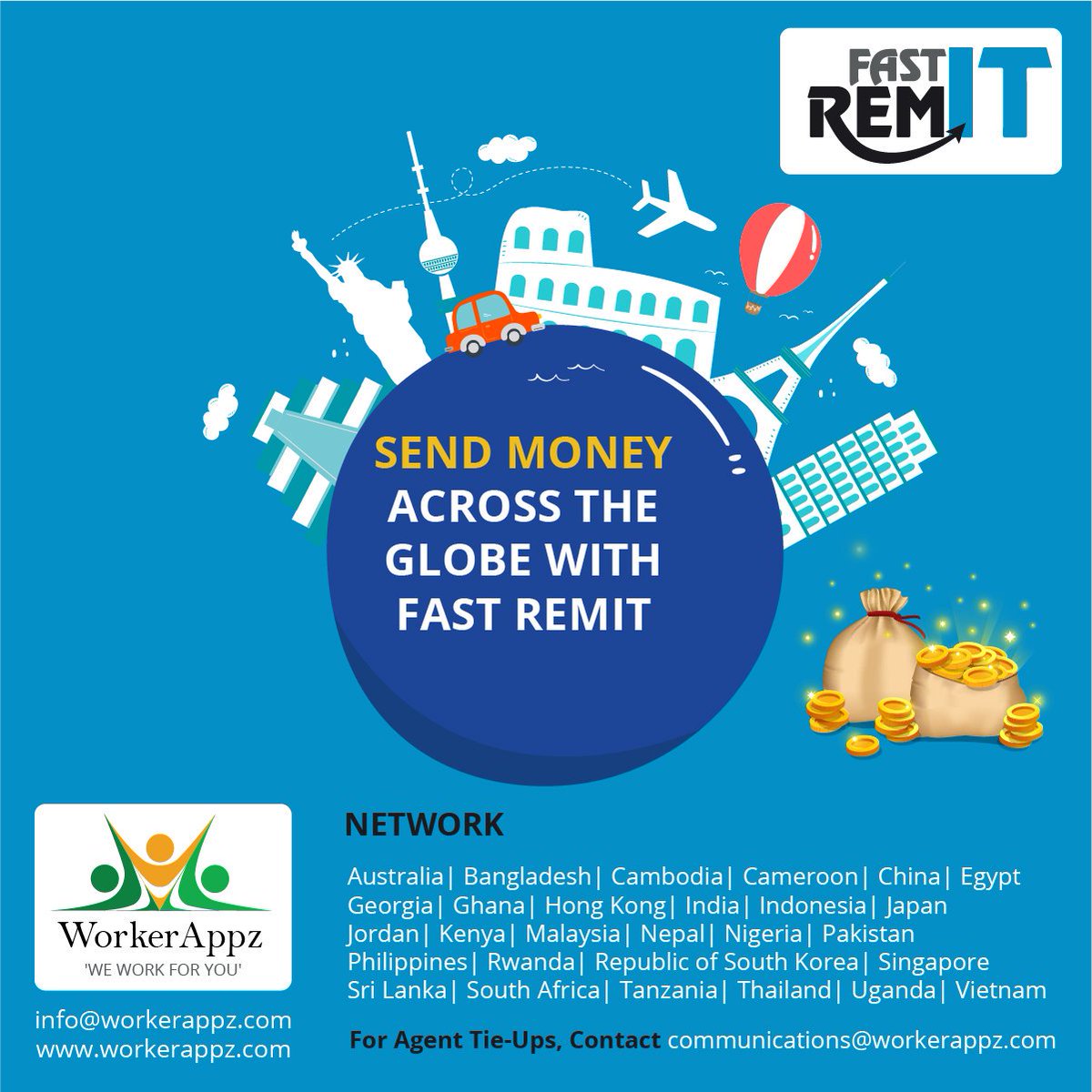 workerappz's tweet photo. We at Fast Remit are expanding our network rapidly adding new countries to our list so you can send money back home instantly.For more info or tie-up, write to us at communications@workerappz.com #moneytransfer #remittance   #cashpickup #cashtransfer #internationalmoneytransfer https://t.co/pE7WlexGCf