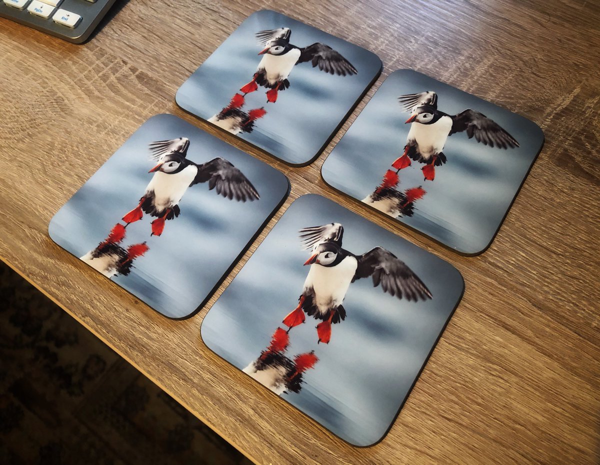 Another high quality set of hardwood drinks coasters ready to go out to a customer today #uniquephotoproducts #drinkscoasters #puffins