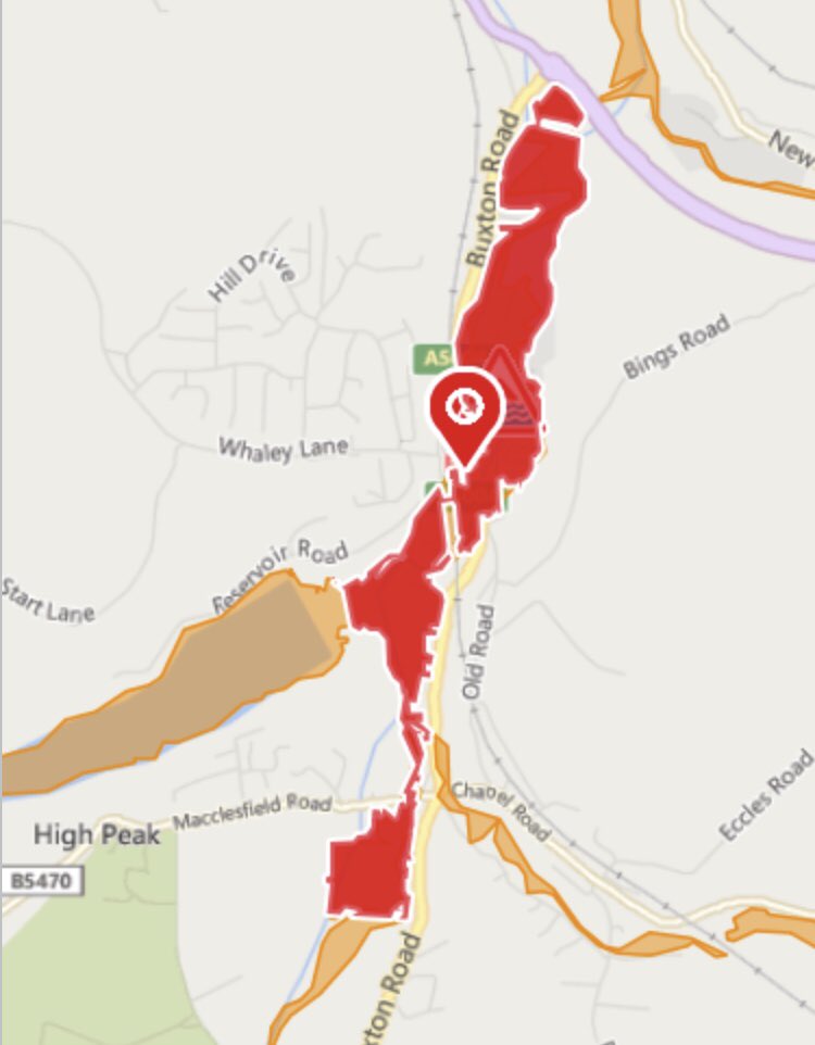 JPCurtinClimate's tweet photo. Severe Flood Warning for River Goyt at Whaley Bridge due to damage to Toddbrook Reservoir. Please follow advice of emergency services https://t.co/X44AnNKXqV https://t.co/88LO6u6TRn