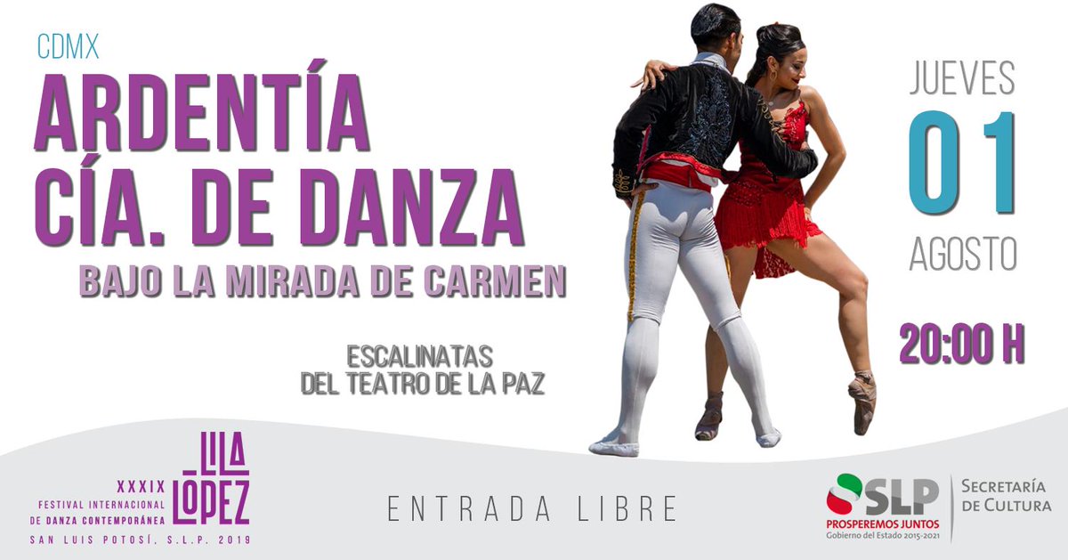 ✨❇ ¡AGENDA LILA LÓPEZ! ❇✨

🗓 JUEVES 01 DE AGOSTO
5⃣ <a href="/ardentiadanza/">Ardentía Compañía de Danza</a> (#CDMX)
📍 Escalinatas del <a href="/TeatrodelaPaz/">Teatro De la Paz</a>
🕗 20:00 horas. 
🔎 Función apta para todo público.