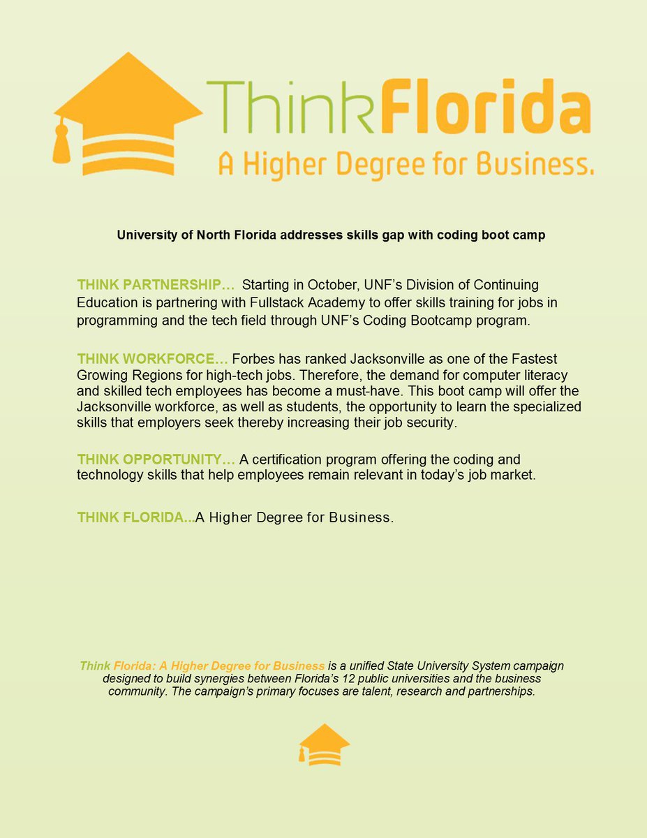 SUS_Florida's tweet image. #ThinkFlorida @UofNorthFlorida addresses skills gap with coding boot camp