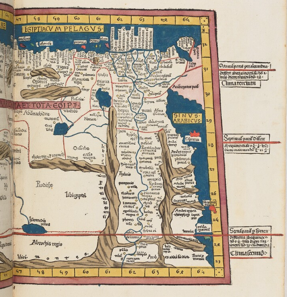 BDLSS's tweet photo. Authors Nick Millea and Jerry Brotton start with Ptolemy's Geographia, a 2nd-century gazetteer that eschewed mythical places in favour of "silent, mathematical precision". We digitized a 15th-century printed version for our #PolonskyProject: https://t.co/uOLx3Qxy35 https://t.co/D5jCbD83N1