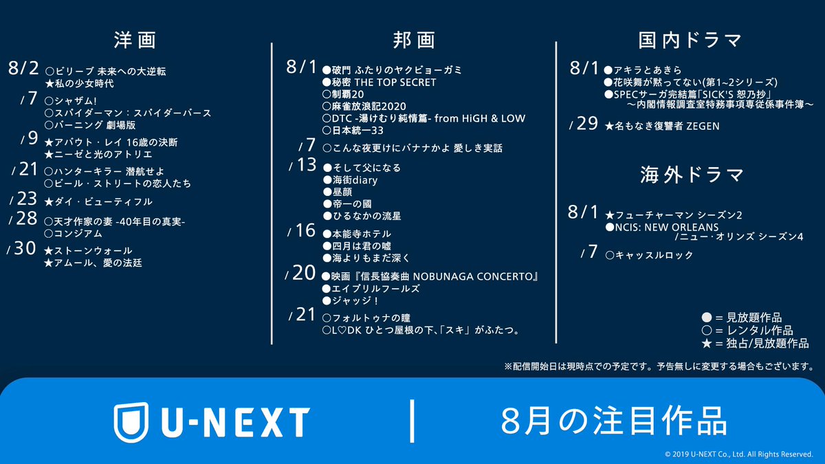 U-NEXT最新情報