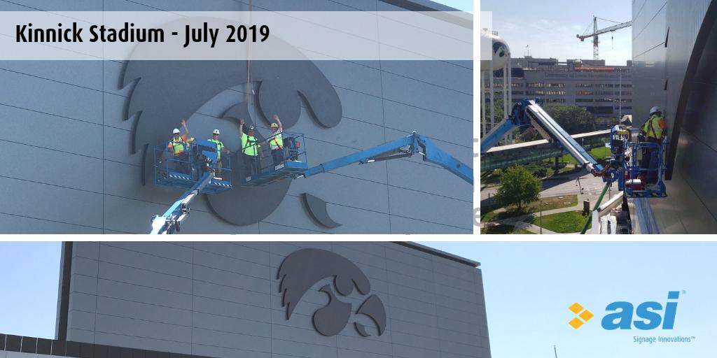 LatitudeSignage's tweet photo. *VIDEO* 36 feet wide. 22 feet tall. 4 pieces. 8 installers. 2 lifts. 1 crane. 1 HOT summer day. @uiowa @kinnickstadium #gohawks #stadium #customsigns #signage #install #iowa #iowamanufacturing #iowacompany #universityofiowa #grinnell #iowacity
https://t.co/aVwrogstRd https://t.co/Jj8C0dTasL