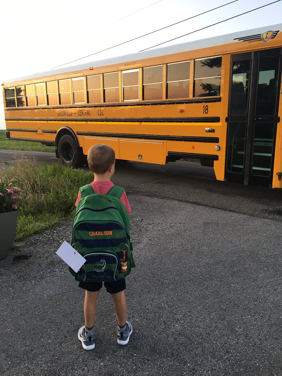 JBS_Principal's tweet photo. Starting my day putting this sweet boy on the bus 🚌, for the FIRST DAY OF KINDERGARTEN! #GCFirstDay #jbstephens #FirstTimer https://t.co/dNk7cWNZ0F