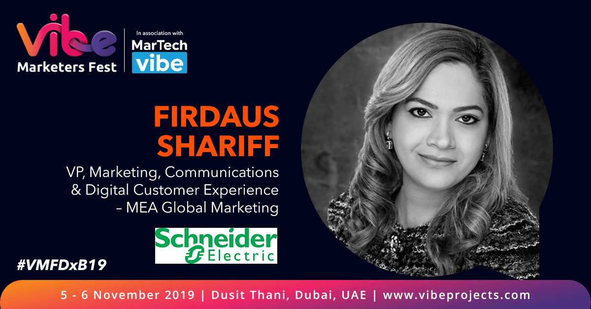 VibeMarketers's tweet photo. Hear insights from a leader responsible for #brandreputation, #DemandGeneration &amp; #DigitalCustomerEngagement &amp; #CX

Glad to have @fishariff, VP of #Marketing, Communications and DCX at @SchneiderElec join the speaker panel for #VMFDxB19 https://t.co/rC7GT4nYWp

#MarTech #VMF19 https://t.co/5pm1B2AGj8