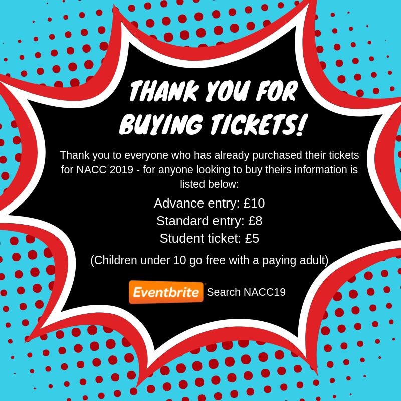 NACCBirmingham's tweet photo. We’ve had an amazing response to tickets this week! Thank you so much to everyone who has brought them. Tickets still available on @eventbriteuk for Saturday @astonuniversity & @conferenceaston #NotAnotherComicCon #NACC19 #NACCBirmingham #ComicCon #Birmingham https://t.co/Si3e1D51e8