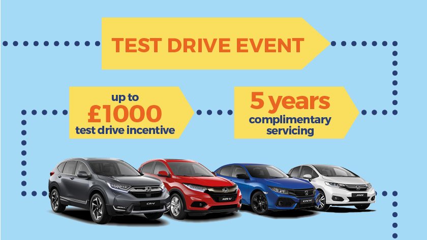 Here at Collins Honda, you can now get your hands on a brand new Honda with up to £1,000 test drive incentive and 5 years complementary servicing. That's available on top of all of our existing offers! Take a look at what we have in store here: mkdel.co/2SPIobd