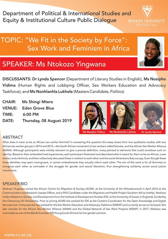 Ntk007's tweet image. I'm so excited to be giving my first public lecture at my original alma mater (@Rhodes_Uni) as part of their #WomensMonth2019 series of commemorative dialogues. What makes it extra special is that my partner-in-crime @nosiphovidima of the @SweatTweets will also be joining me.