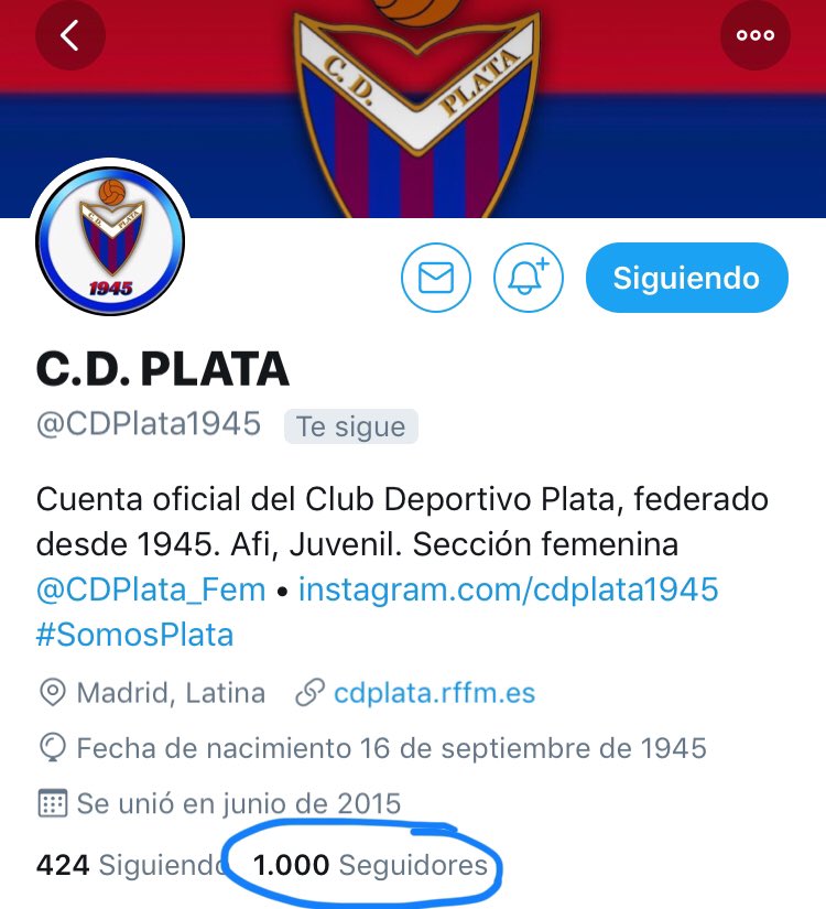 CDPlata1945's tweet photo. 1.000 seguidores!? 👀 Gracias 😊 #Hoysomos1000 #EresPlata https://t.co/bupqsMaQEa