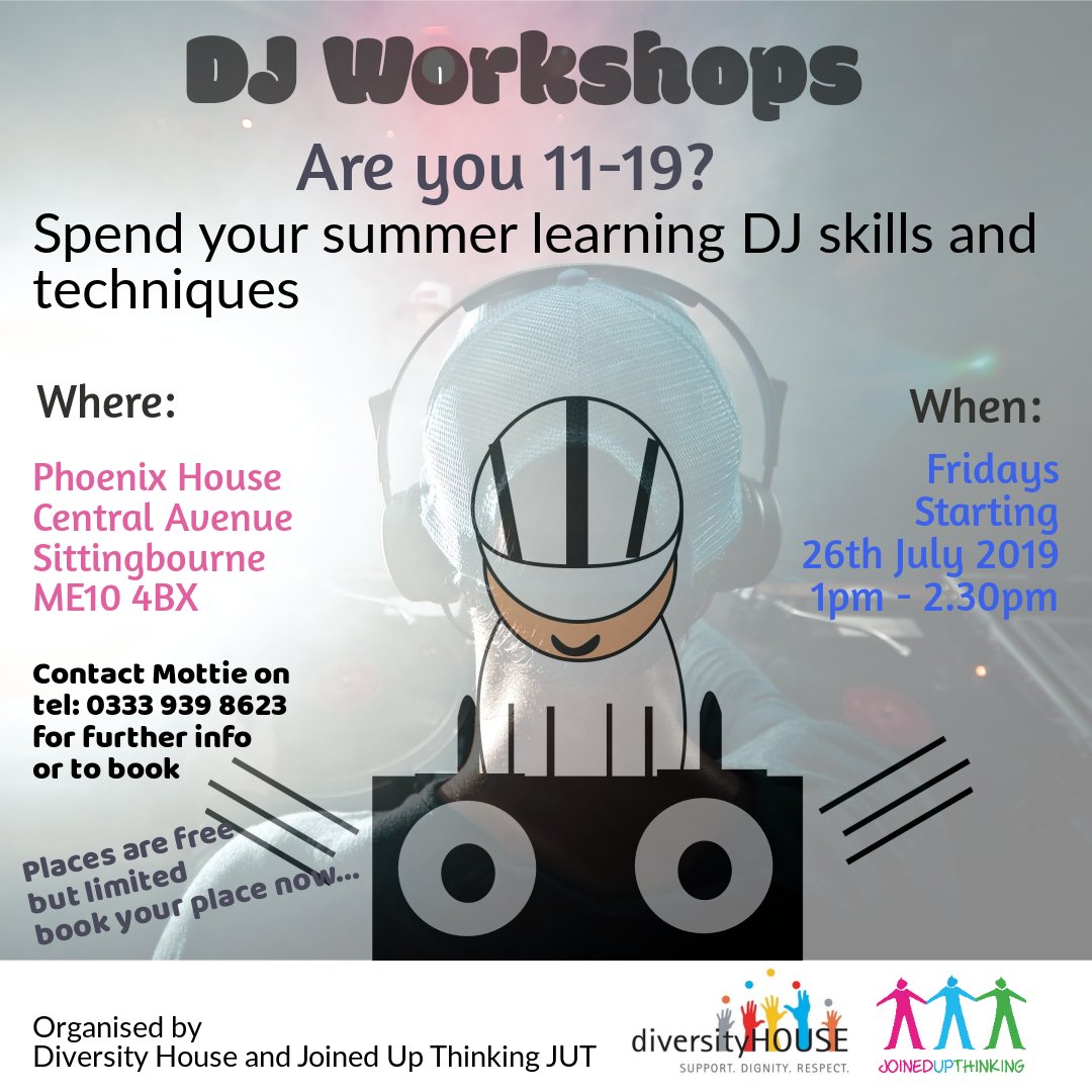 The second session for the DJ workshop with @JoinedUpThink2 will be taking place <a href="/PhoenixHouseSCC/">Phoenix House, SCC</a> Limited spaces! <a href="/HeadStartKent/">HeadStart Kent</a> #music #youth