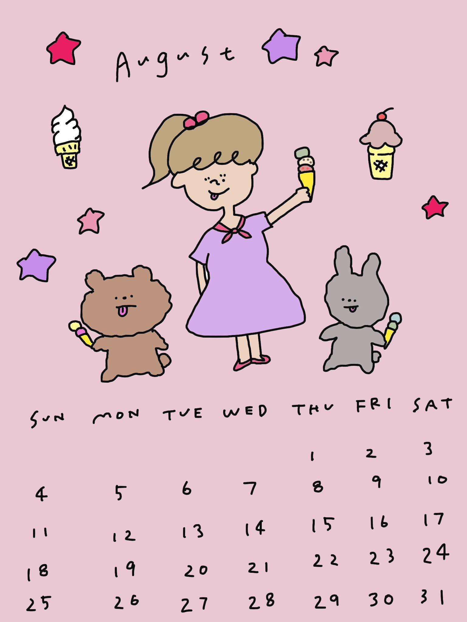 Krecii クレシー 8月カレンダー イラスト イラストレーター カレンダー 8月カレンダー August Illust Illustration Hanaの絵 T Co Z77pymgot7 Twitter