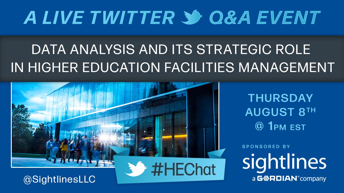 facilityexec's tweet photo. Join us on August 8th at 1pmEST for a Live Twitter Q&amp;A sponsored by @SightlinesLLC

Use #HEChat with your question for @SightlinesLLC  to answer!

We look forward to hearing all your questions!

#HEChat #August8th #FacilityExecutive https://t.co/jklw6q9YK5