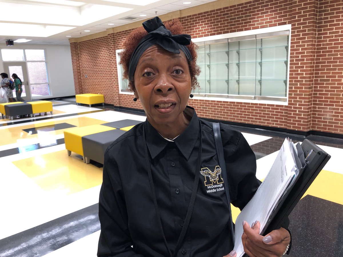 ajcdevelopment's tweet image. 6th grade teacher Ann St. Bernard gets ready for classes Thursday at McDonough Middle School #AJCBackToSchool #expectexceptional