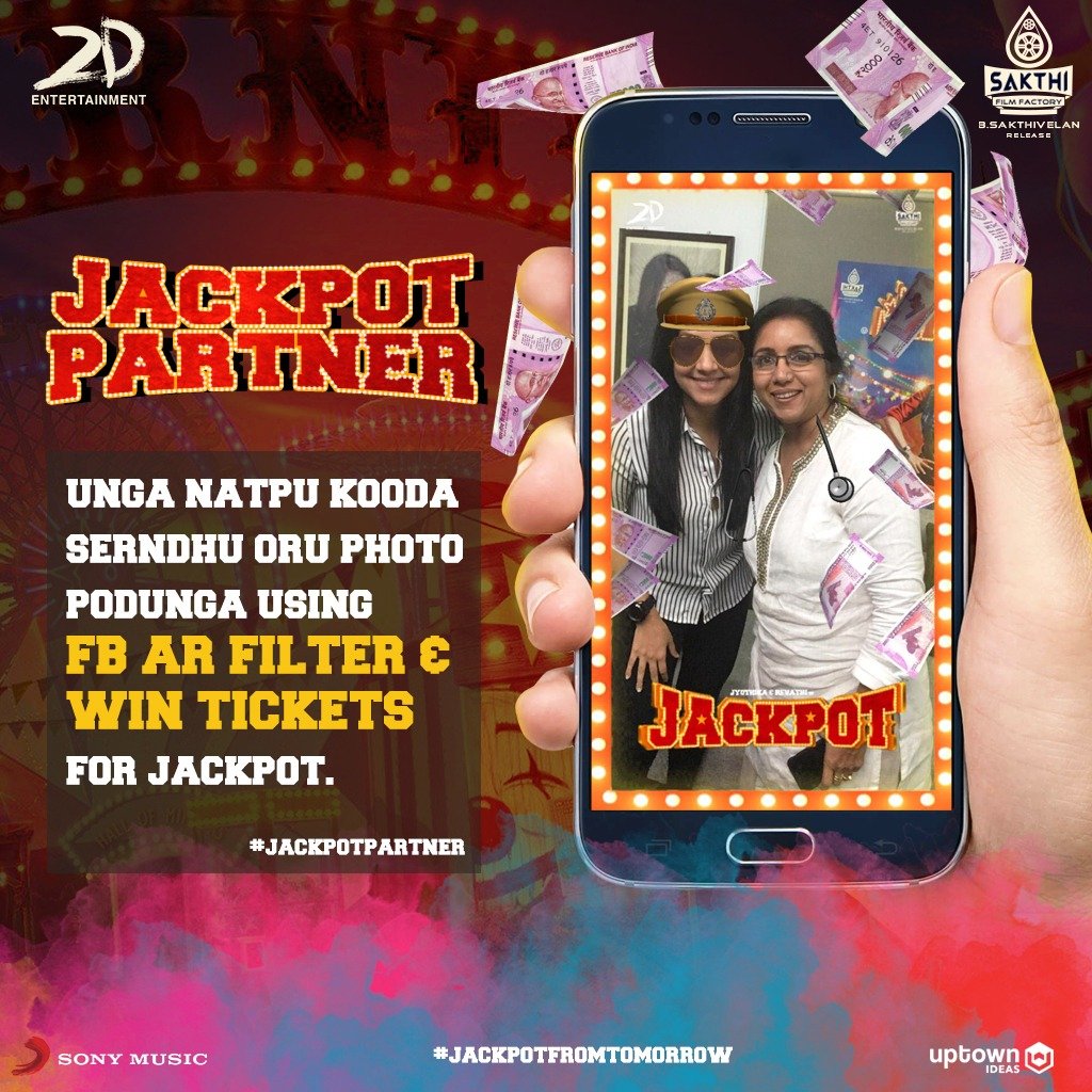 cinemapatti's tweet photo. Vanthuruchi #JackpotPartner π€© Use this FB AR filter, click a funny picture with your partner and upload with #JackpotPartner to win free tickets !
https://t.co/ThKJAlP4NS
#JackpotFromTomorrow
@DirKalyan @Suriya_offl @rajsekarpandian @SakthiFilmFctry https://t.co/n7xnfywycq