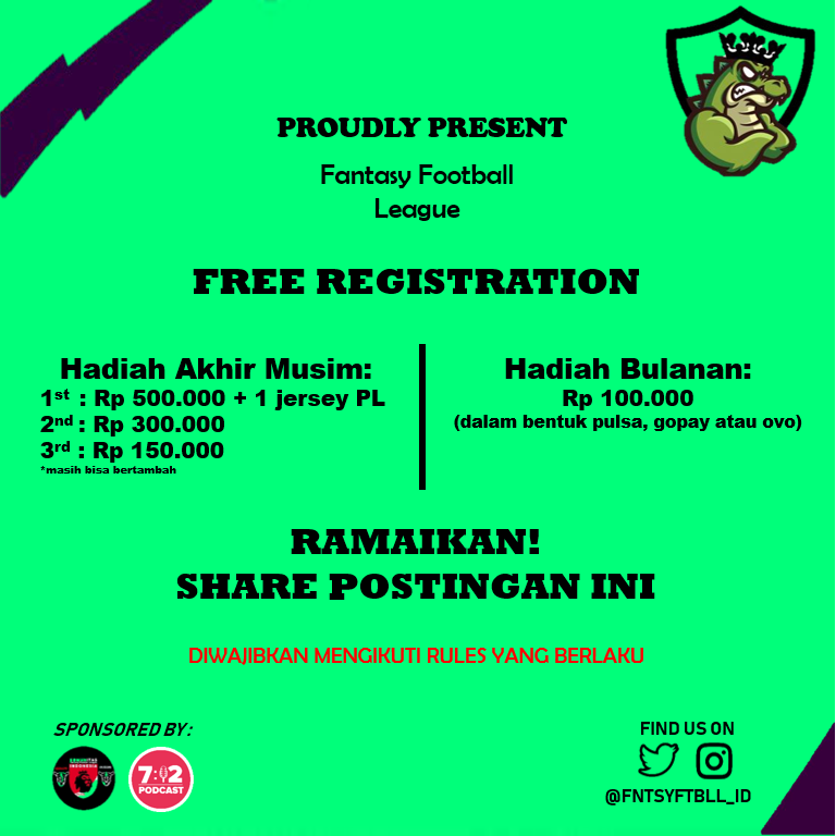 Persyaratan join Liga:
✅ 1 manager 1 akun
✅ Wajib Follow akun ini dan sponsor
✅ Follow Saat Klaim Hadiah = Gugur
✅ Wajib Retweet Postingan Ini
✅ Wajib Isi google form

📌 Kode Liga: 
docs.google.com/forms/d/e/1FAI…

Rayakan! #FPL