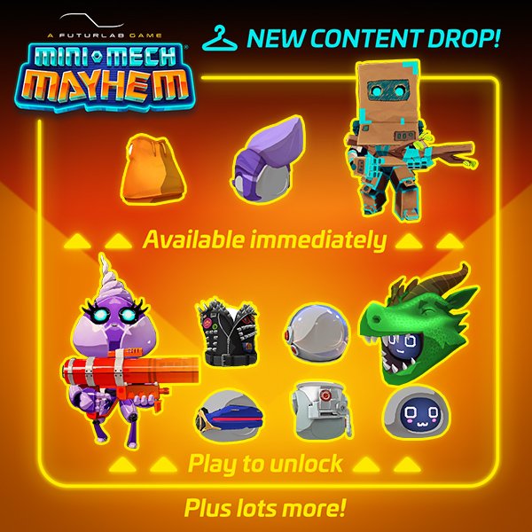 FuturLab's tweet photo. Hooray! Some fresh new #MiniMechMayhem items to use immediately and play to unlock! https://t.co/3mEPE6KYp1
