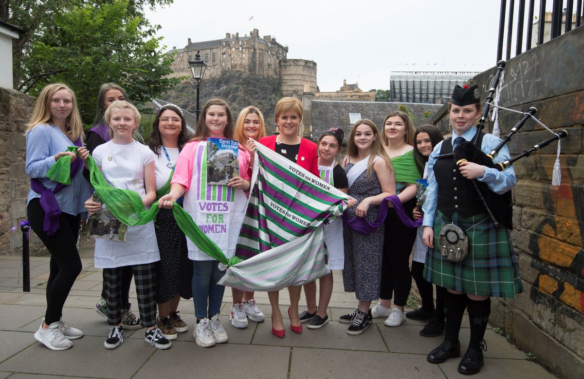 ScotGovFM's tweet photo. FM @NicolaSturgeon in Edinburgh to unveil a commemorative plaque to Bessie Watson, Scotland’s youngest suffragette. https://t.co/96RNAooB1P