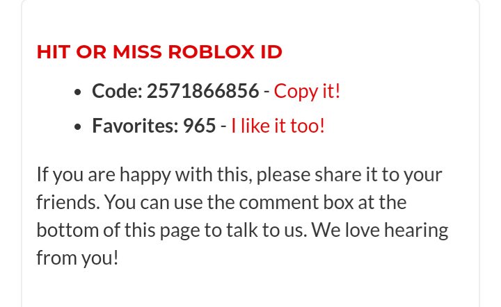 Roblox Id Number For Hit Or Miss Roblox Free Robux Scam Phrases - generauteur de robux gratuit qui ne dmd que le pseudo
