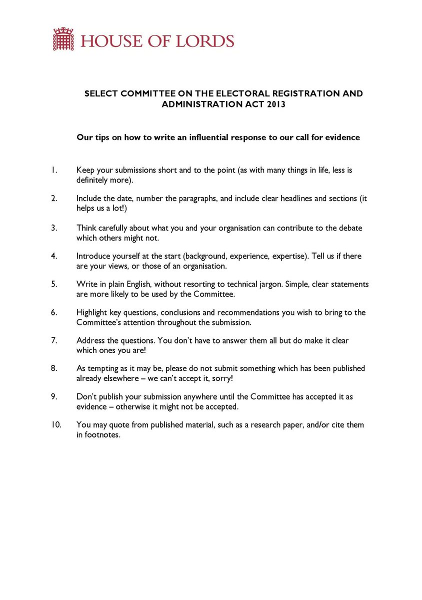 Here are our top tips for writing an influential submission in response to our call for evidence.  👇

Use this form to send us your submission by 4pm on 9th September 2019: parliament.uk/electoral-regi…