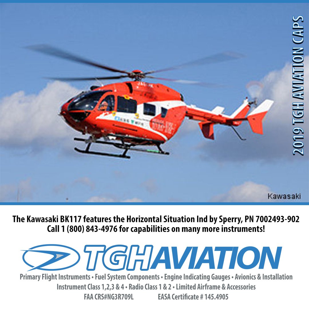 CorpTgh's tweet image. GOT CAPS?
Kawasaki's BK117 features the Horizontal Situation Indicator by Sperry PN 7002493-902. Get it Repaired and Certified at TGH Aviation! We have Caps!

#repaircapabilities #kawasaki #rotables #mro #helicopter #horizontalsituationindicator #gyro #aircraftmaintenance