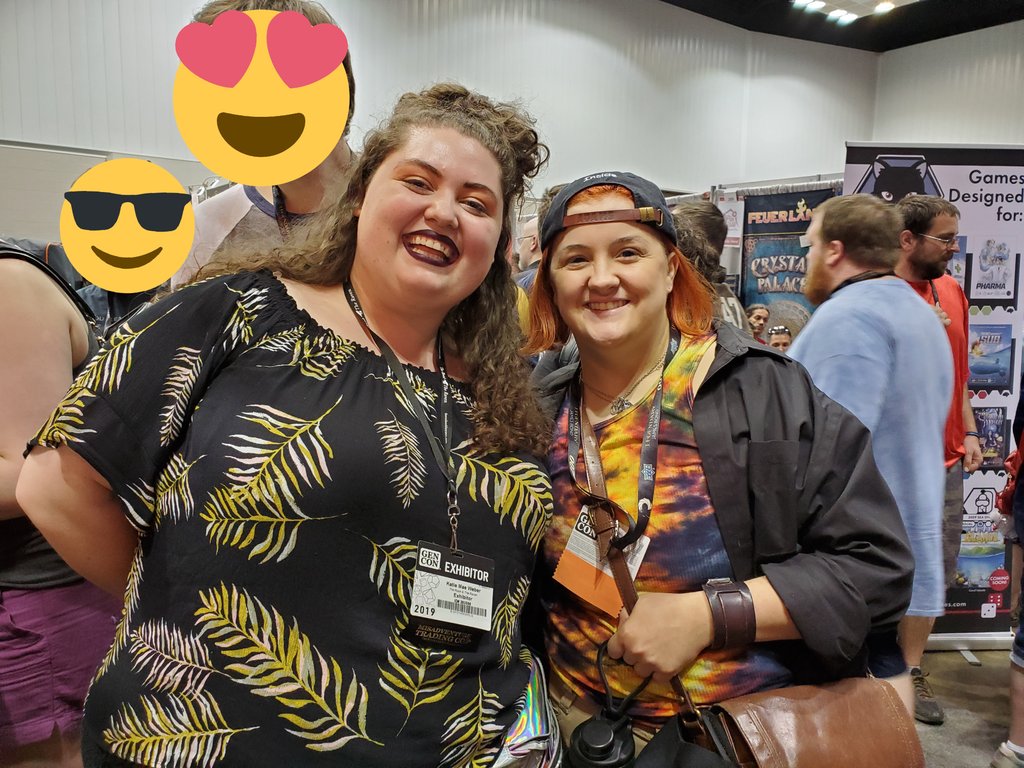 Storytellers/GMs unite! Was so nice to meet @okkatiemae at @therooktheraven's booth! Stop by for all your game organizing needs! And check out @dungeonsdice! #69nice