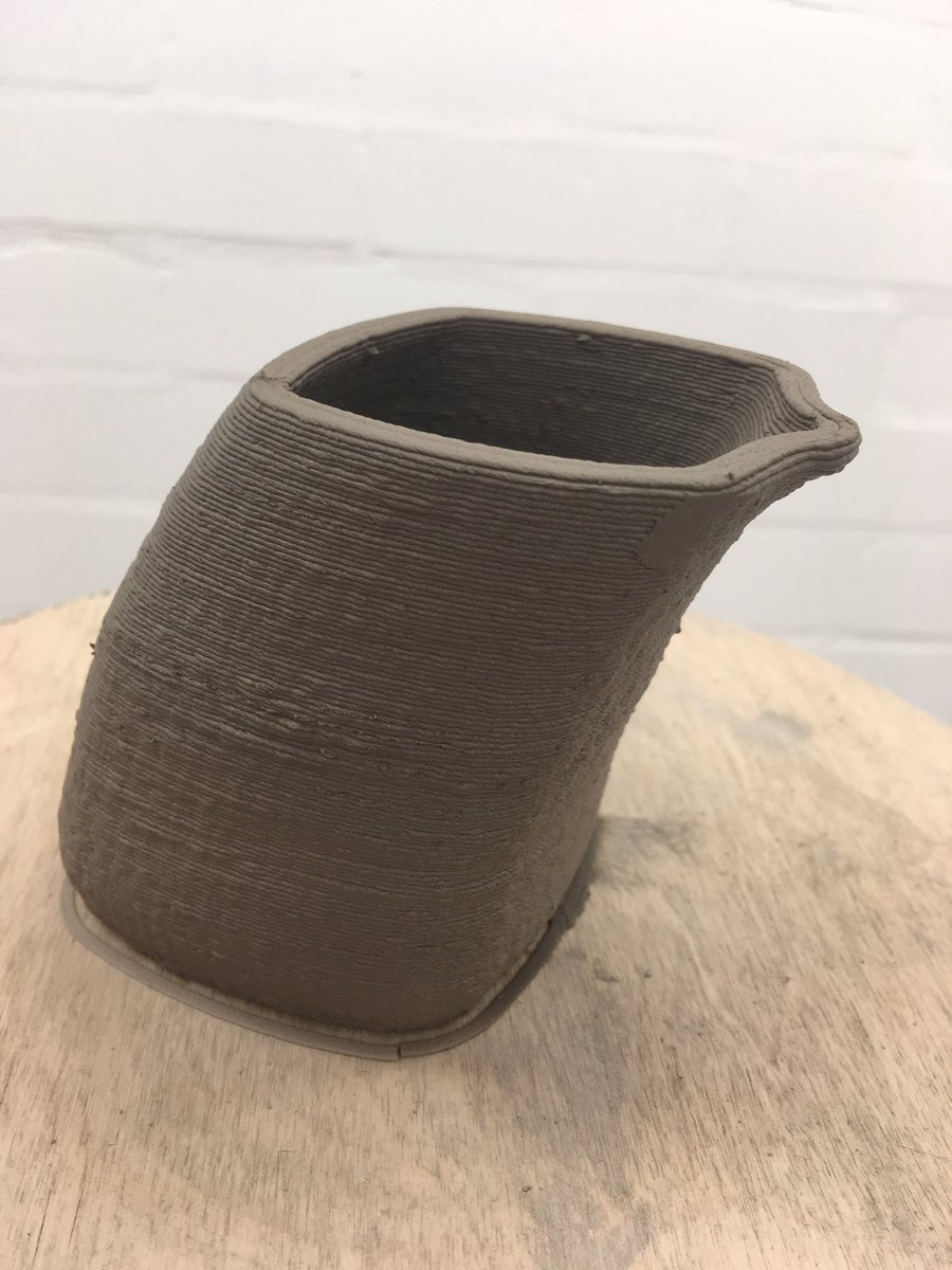 kerry_truman's tweet photo. it might not start out looking the prettiest.. a bit of tinkering to get the #Claybot feeds/speeds sorted relevant to the object you are making and things get on nice and smoothly.. this little milk cup is about 100mm high and prints in about 16mins..!? #dtchat #makershour https://t.co/k80EfnjCmX