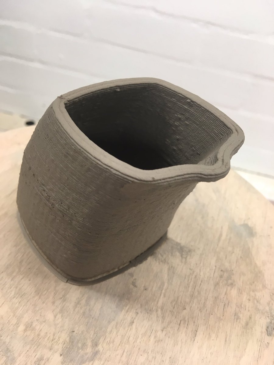 kerry_truman's tweet photo. it might not start out looking the prettiest.. a bit of tinkering to get the #Claybot feeds/speeds sorted relevant to the object you are making and things get on nice and smoothly.. this little milk cup is about 100mm high and prints in about 16mins..!? #dtchat #makershour https://t.co/k80EfnjCmX