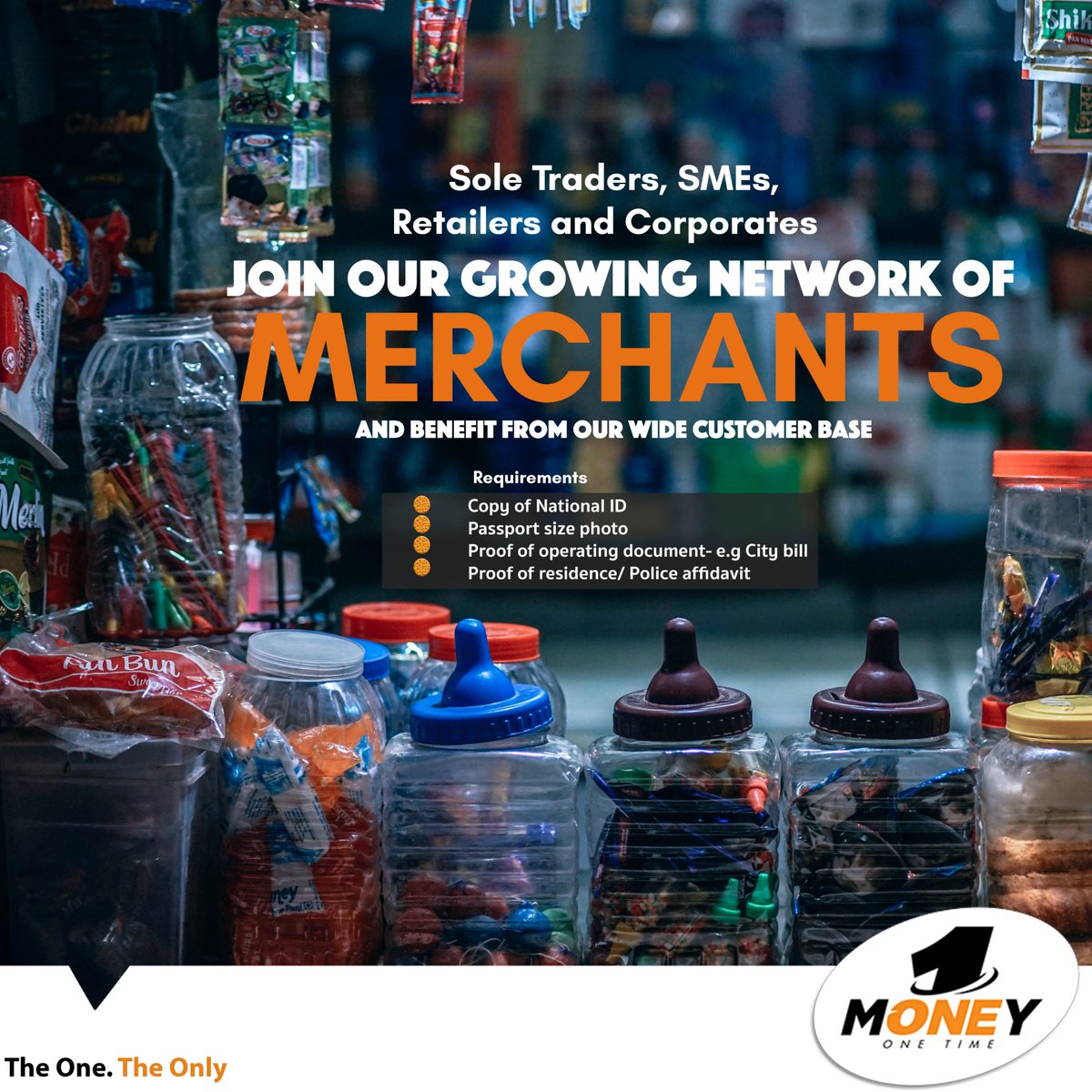 OneMoneyZw's tweet photo. Beat the cash crisis! Apply for a OneMoney merchant today and receive payments for your merchandise via OneMoney. Visit any nearest NetOne shop with the requirements below and apply for your merchant line. Call 121 for more or visit: https://t.co/evrpVUPibm https://t.co/deLuKGlKkE