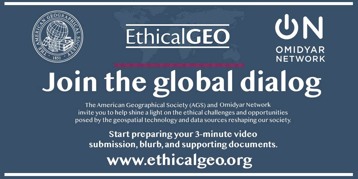 Mapbox's tweet image. Passionate about the ethics of geospatial innovation and technology? We are! Prepare a video submission for a chance to be one of seven inaugural #EthicalGEO Fellows this fall buff.ly/2MiW90X @EthicalGeo @AmericanGeo @OmidyarNetwork #EthicalGEO